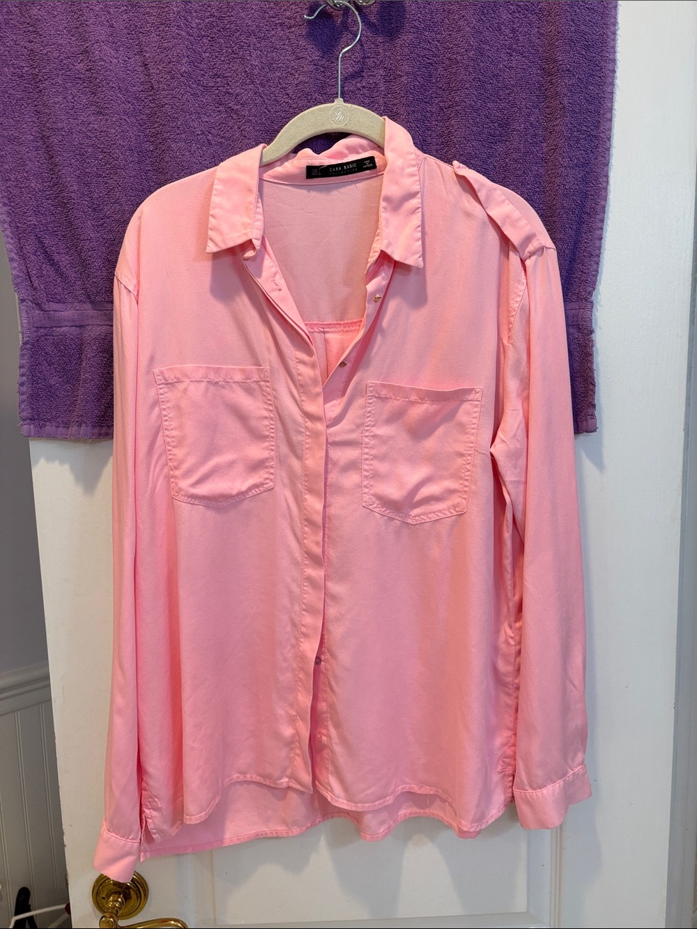 NWT Zara Light Pink Button-Down Shirt with Chest Pockets